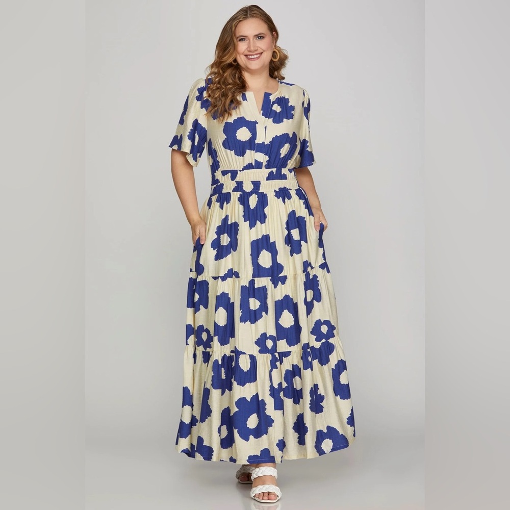 She + Sky Blue and Cream Floral Maxi Dress